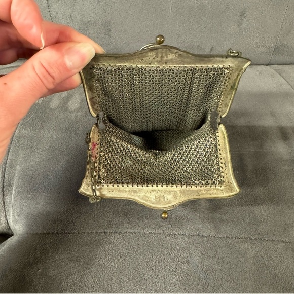 Antique 1920s Mandalin Mfg Co enamel mesh purse wallet handbag silver purple - Picture 4 of 6